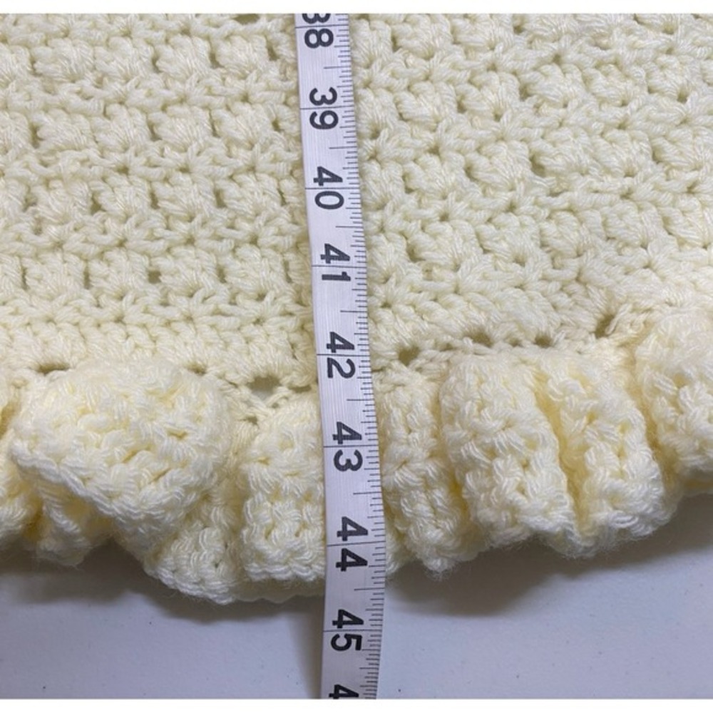Vintage Handmade Cream Afghan Throw Blanket Cozy Thick Yarn Cottage Granny Beach - Picture 6 of 7